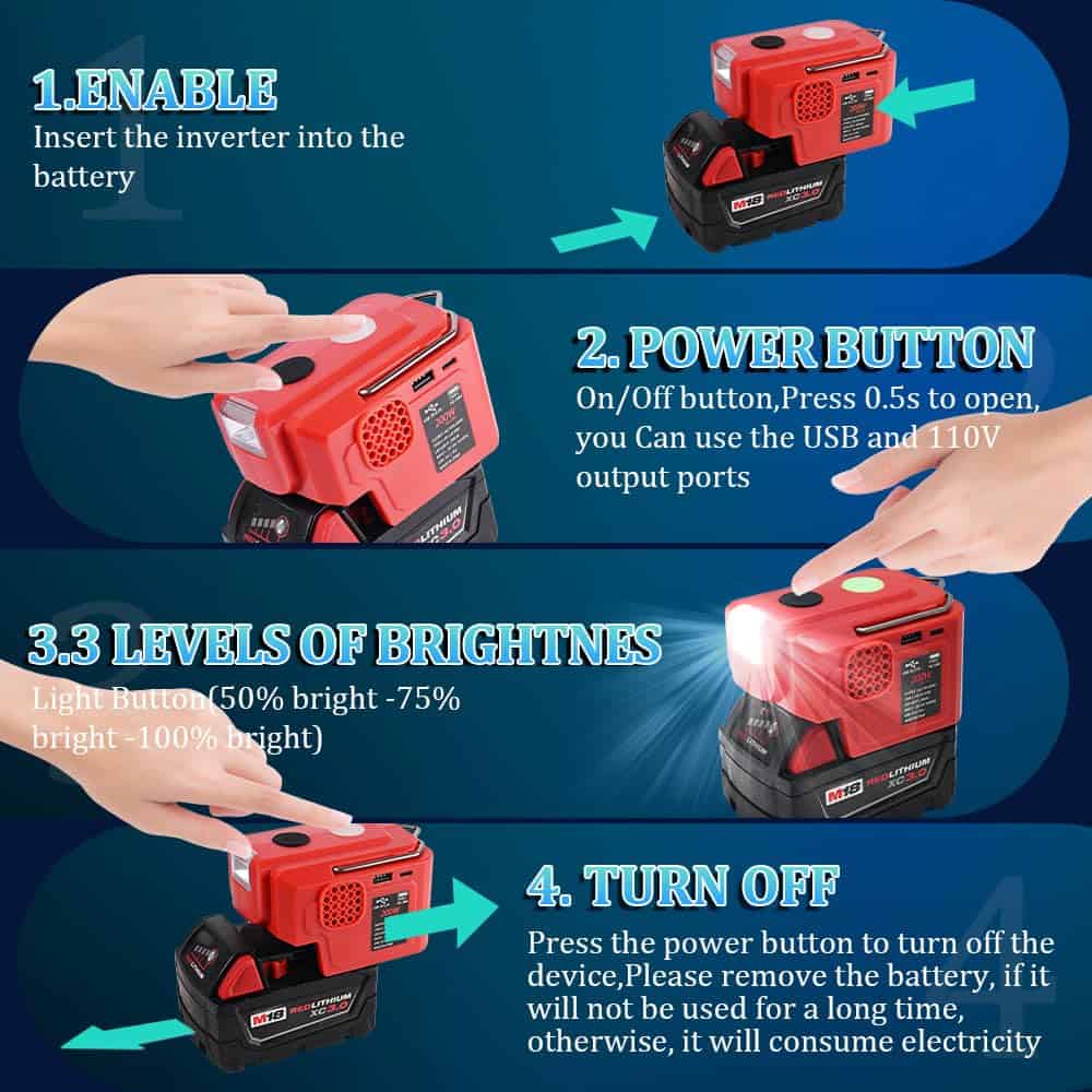 Inversor de Corriente 200W para Milwaukee Inverter DC 18V a - Imagen 5