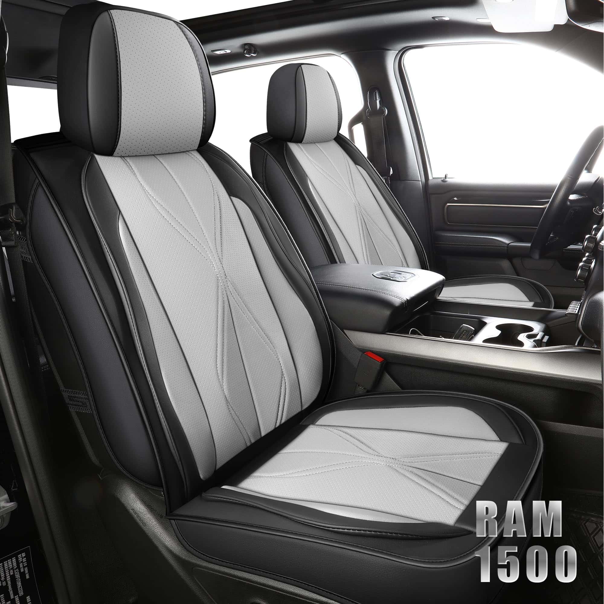 Cubiertas de asiento de cuero sintético -Negro + Gris