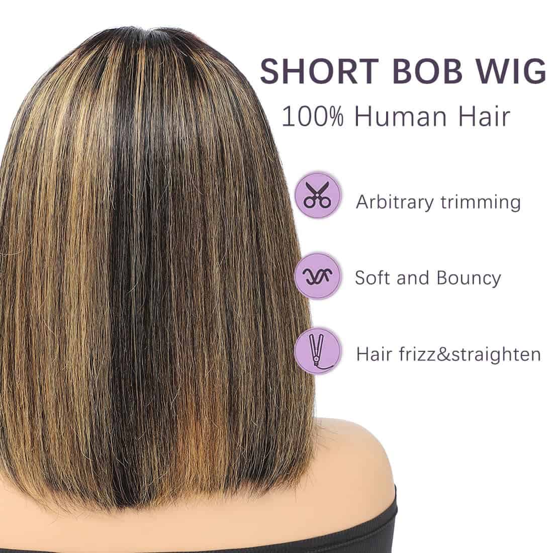 Peluca Bob Corto con Flequillo Cabello Humano 12 Pulgadas - Imagen 5