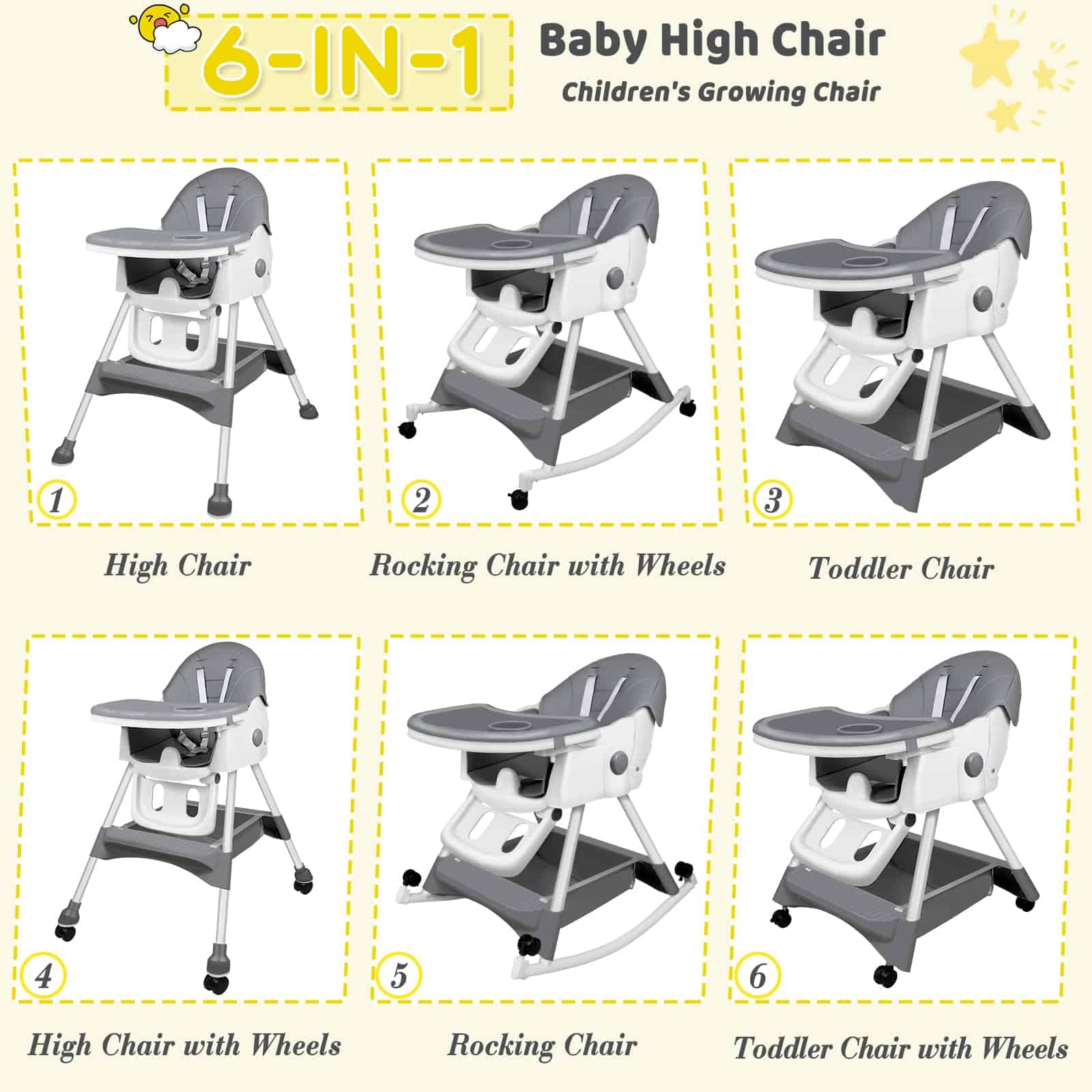 Sillas altas para bebés y niños pequeños, 6 en 1 Silla alta - Imagen 3