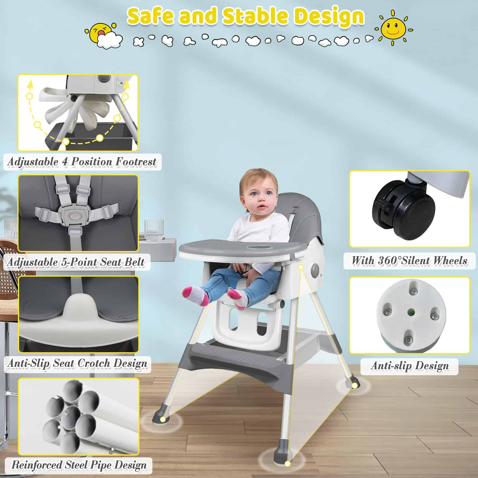 Sillas altas para bebés y niños pequeños, 6 en 1 Silla alta - Imagen 5