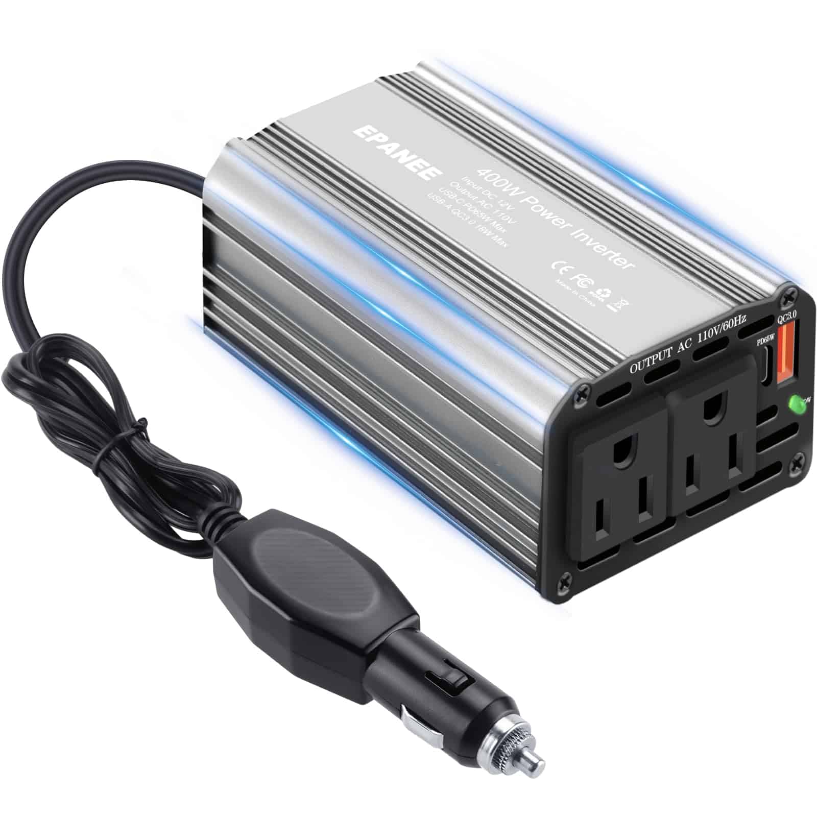 Inversor de Corriente de 400W 12V DC a 110V -Plata gris