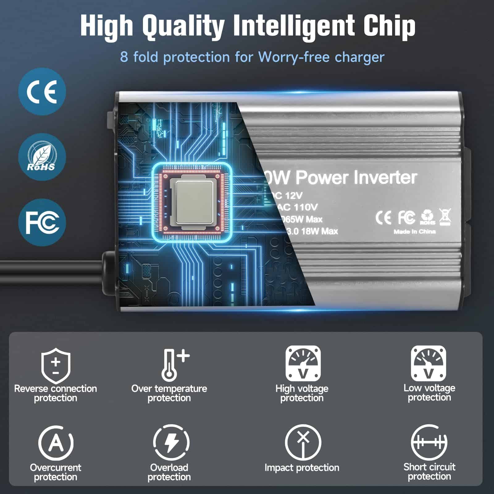 Inversor de Corriente de 400W 12V DC a 110V -Plata gris - Imagen 4