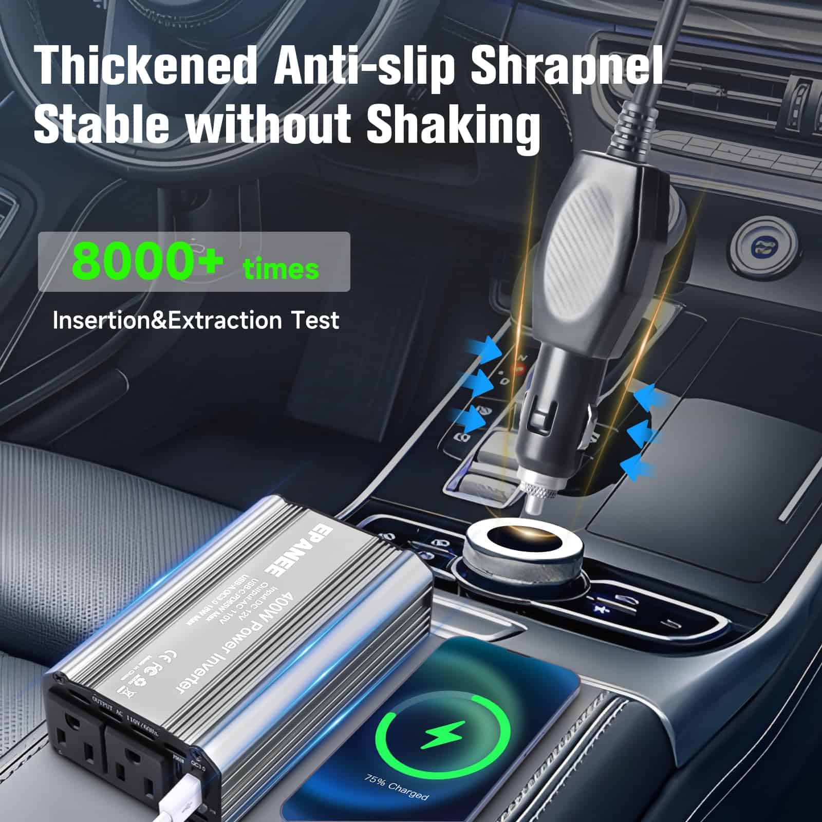 Inversor de Corriente de 400W 12V DC a 110V -Plata gris - Imagen 6