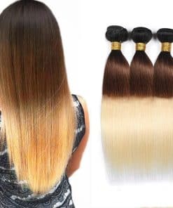 CnumGunm Mechones de Cabello Humano Ombre Rubio T1B430 Liso