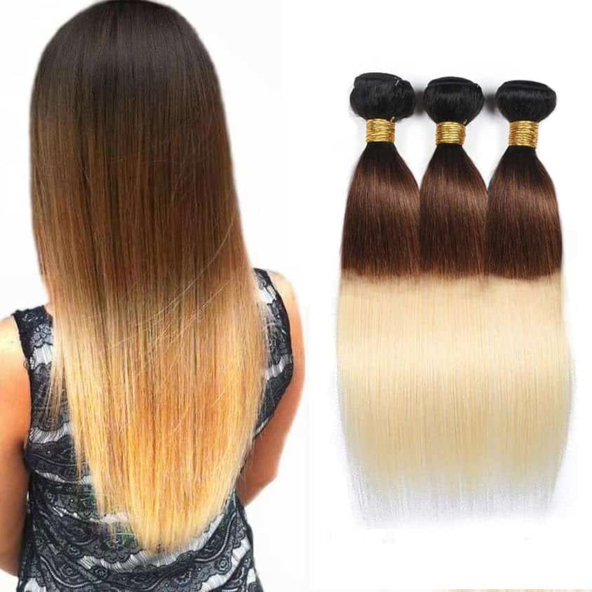 CnumGunm Mechones de Cabello Humano Ombre Rubio T1B430 Liso