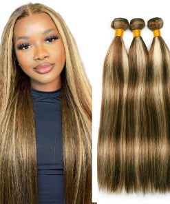 P4/613 Highlight Brown Bundles de Cabello Humano Liso de 20