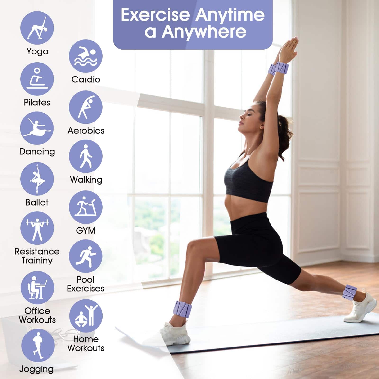 Pesas de Muñeca, Juego de 2 Pulseras Ajustables de Silicona - Imagen 7