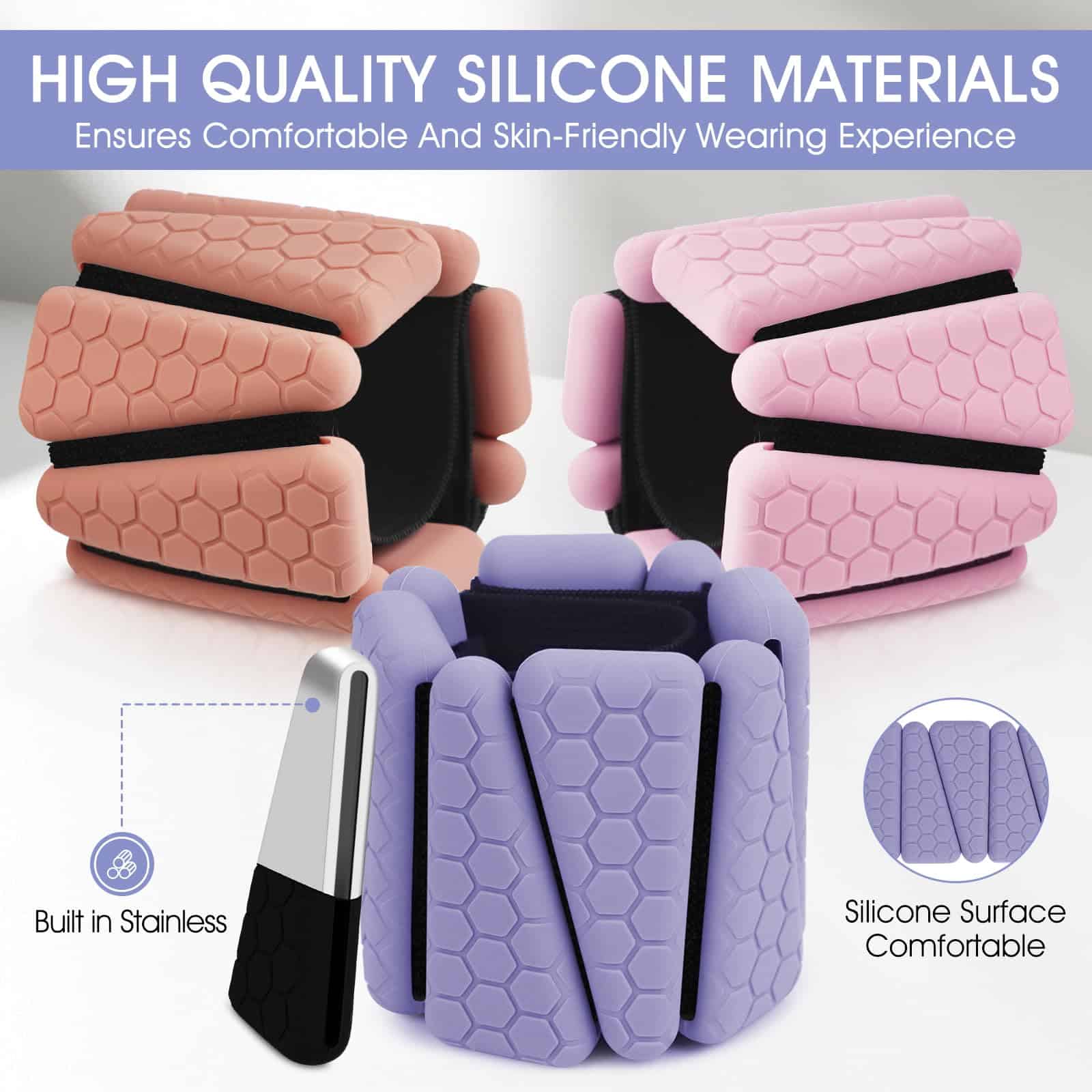Pesas de Muñeca, Juego de 2 Pulseras Ajustables de Silicona - Imagen 5