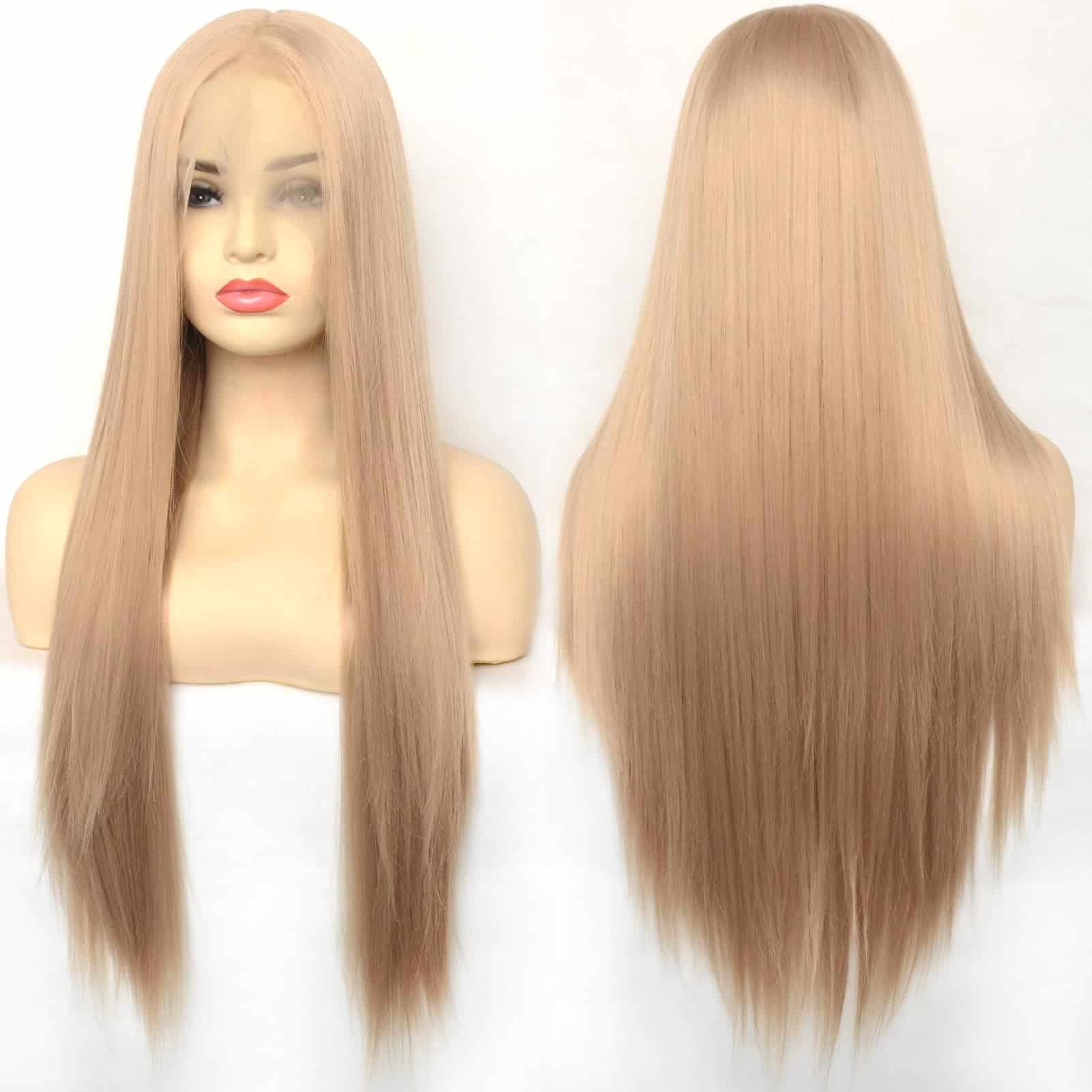 BLUPLE Peluca Larga Recta 13x6 de Encaje Frontal Rubio