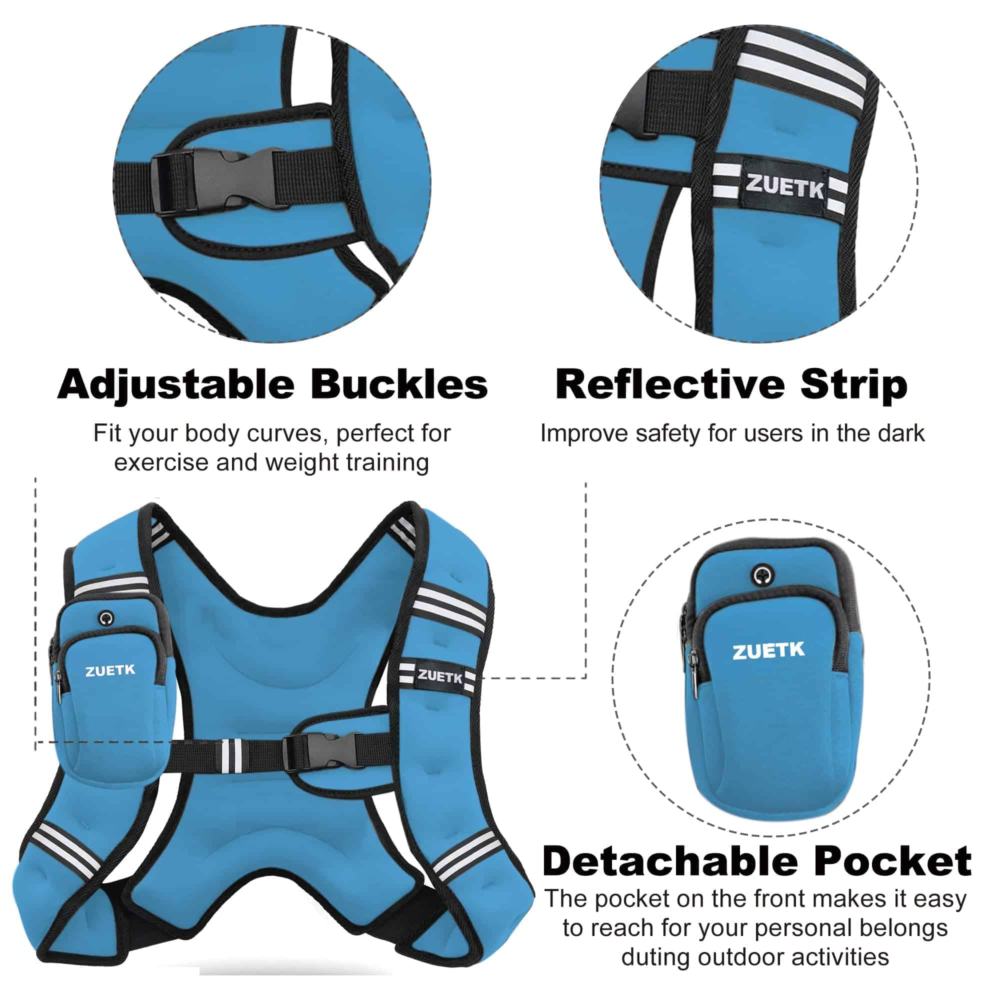Chaleco ponderado ZUETK, 6 lb/8 lb/12 lb/16 lb/20 lb/25 - Imagen 3