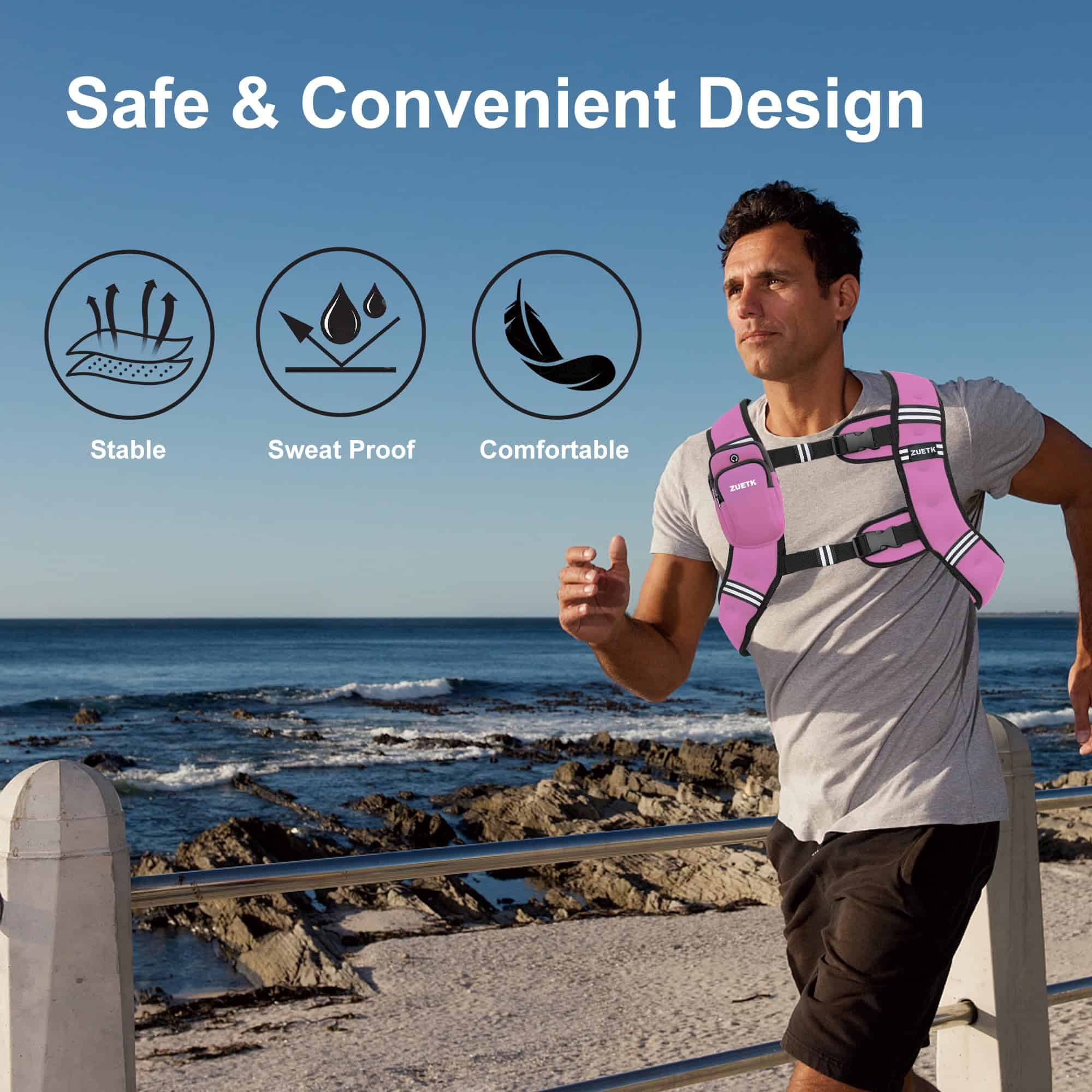 Chaleco con Peso ZUETK, -Rosa con Bolsa, Sin Bolsillo de Mal - Imagen 7