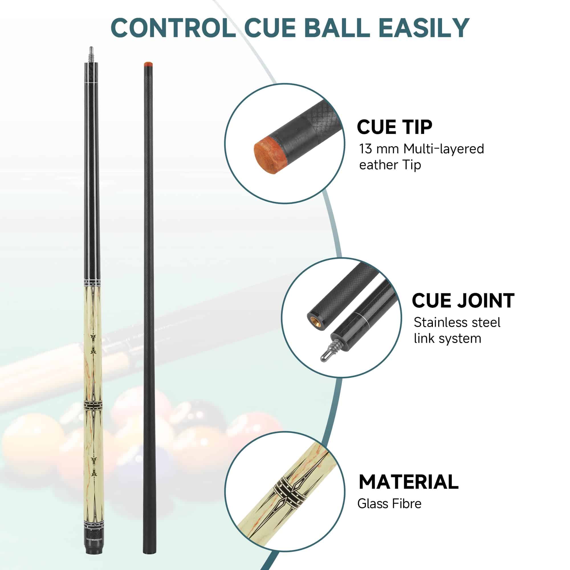 Palo de Billar de Fibra de Vidrio HomeSeason -Negro - Imagen 3