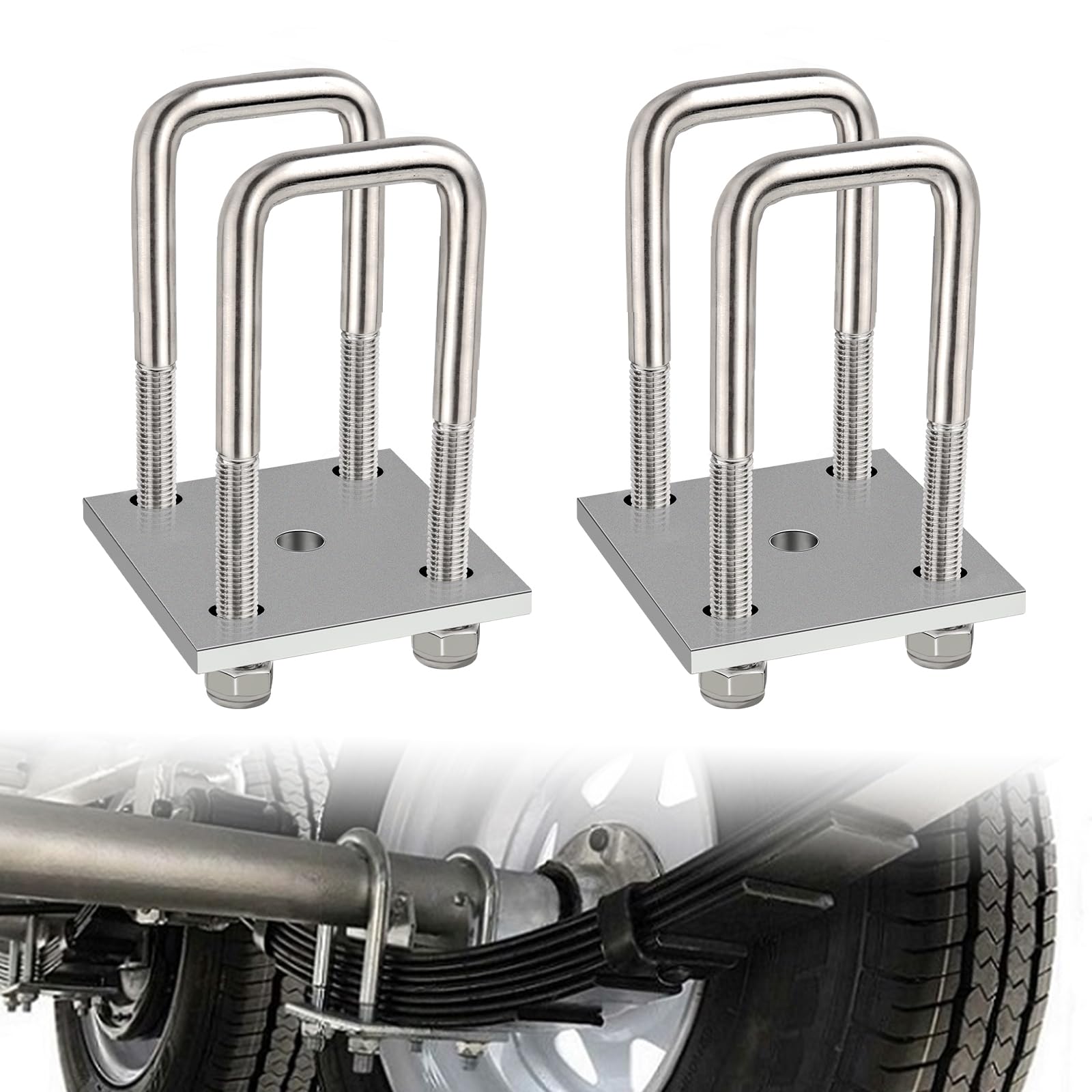 Kit de 4 Pernos en U Cuadrados de Acero Inoxidable para