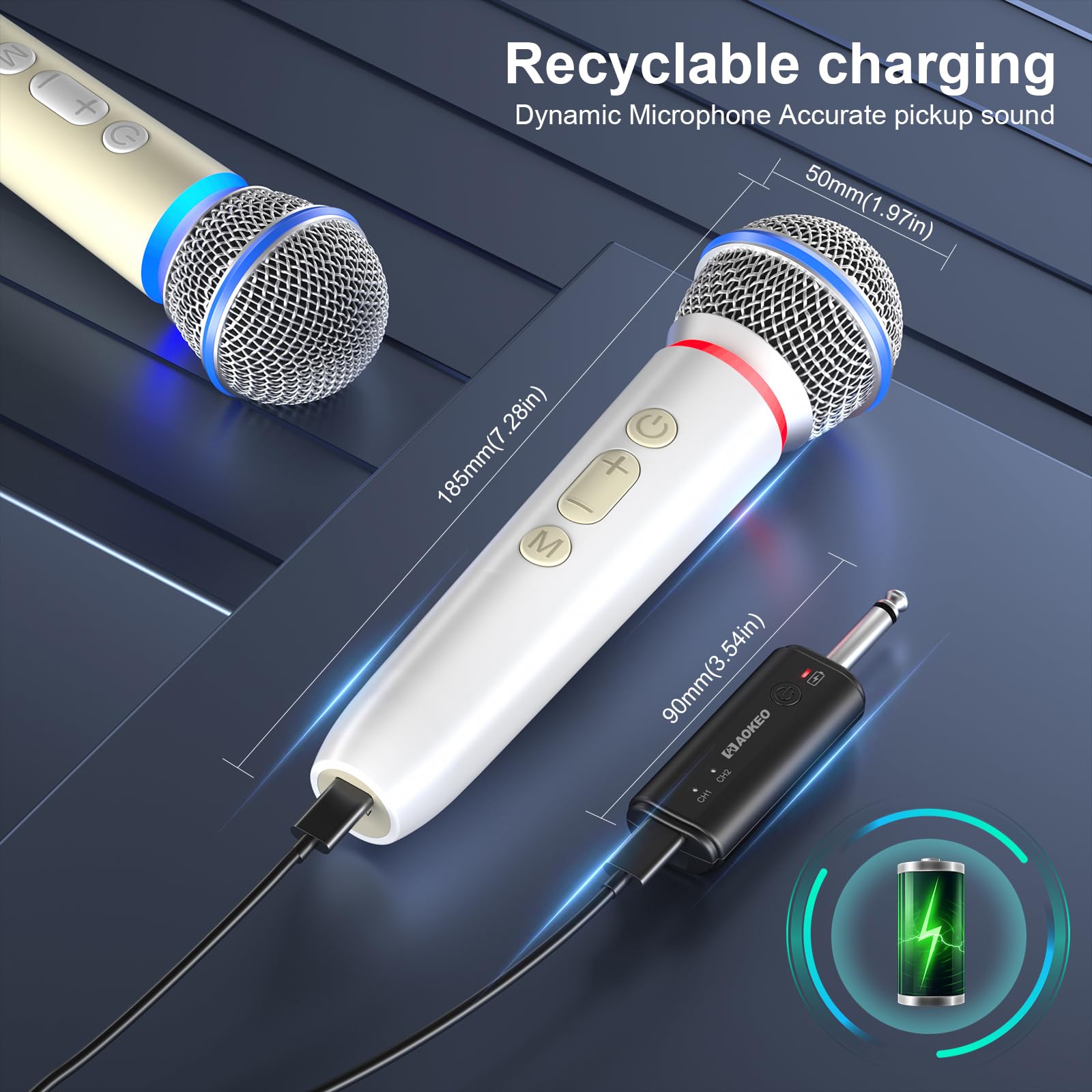 Micrófonos inalámbricos Aokeo con receptor de doble canal, - Imagen 6