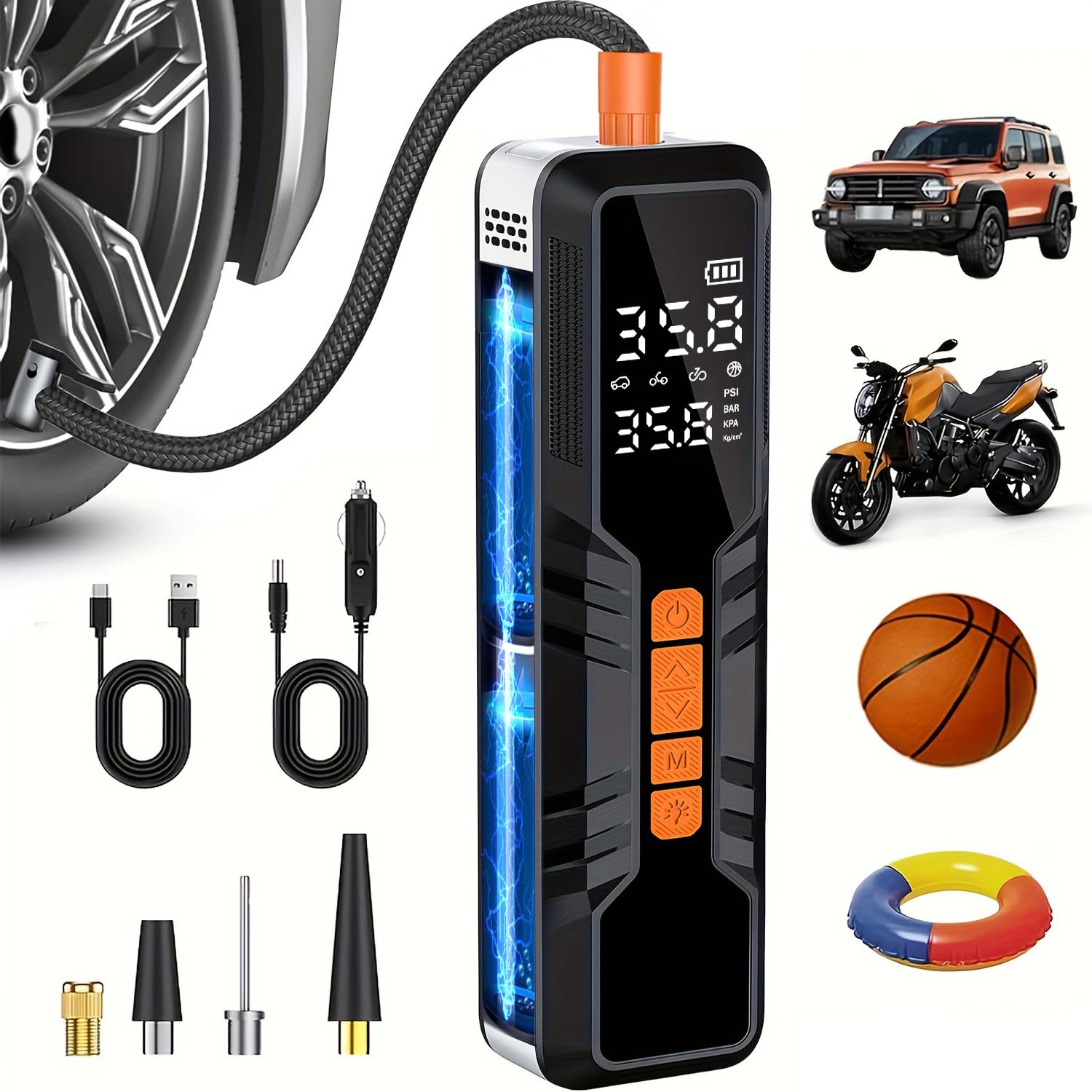 Inflador de llantas compresor de aire -Naranja