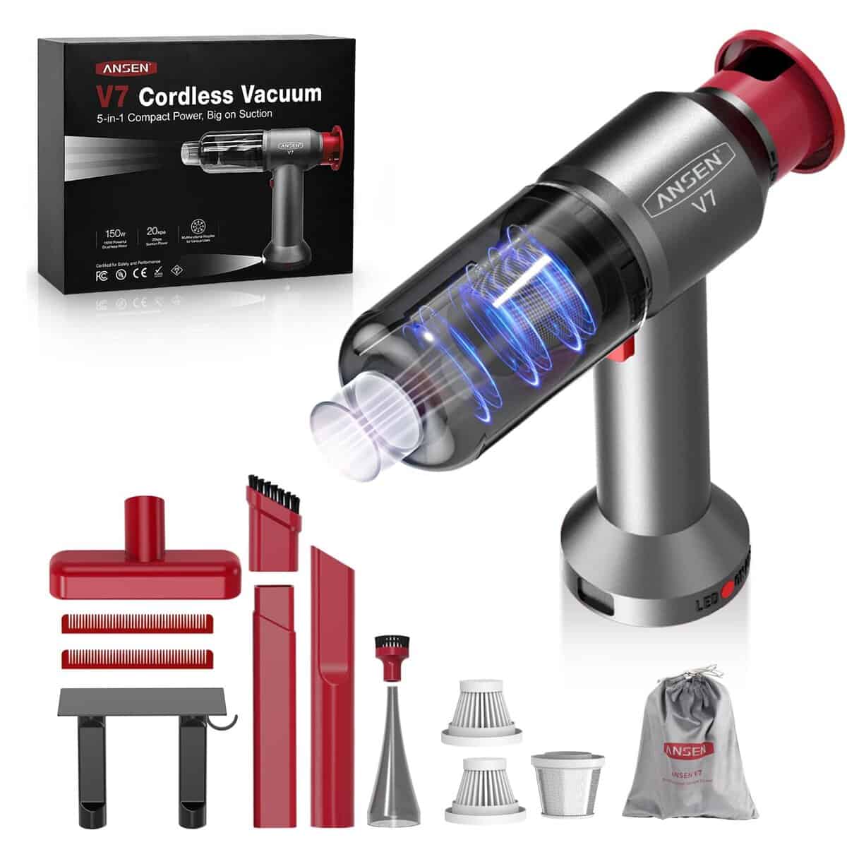 Aspiradora de Coche Ansen Portátil, Motor sin Escobillas de