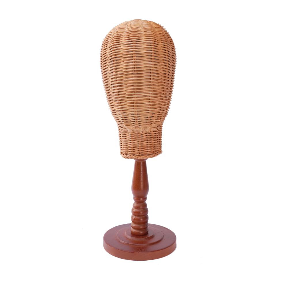 Cabeza de Maniquí de Rattan con Base de Madera para