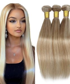 Dokksiiia Mechones de Cabello Humano Rubio Miel Ombre