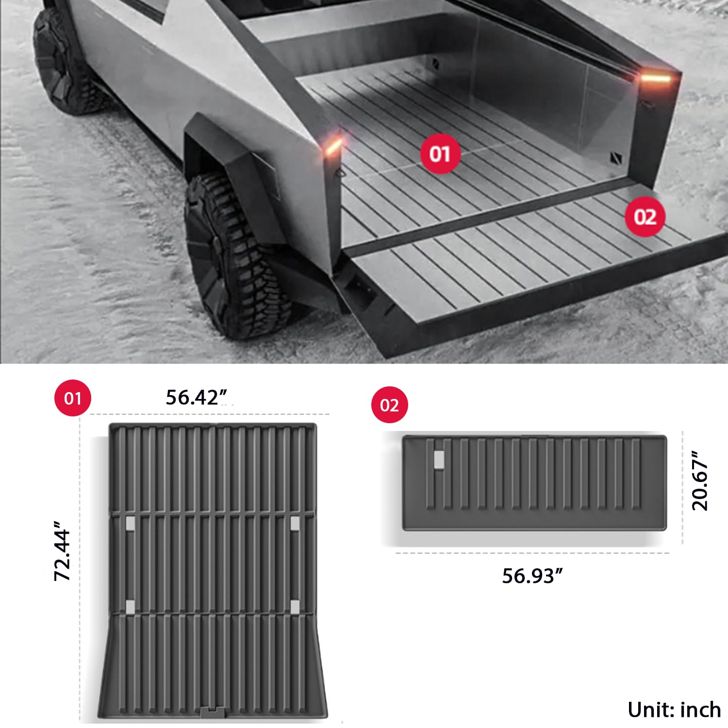 Set de 5 tapetes para piso para accesorios Cybertruck 2023 - Imagen 3