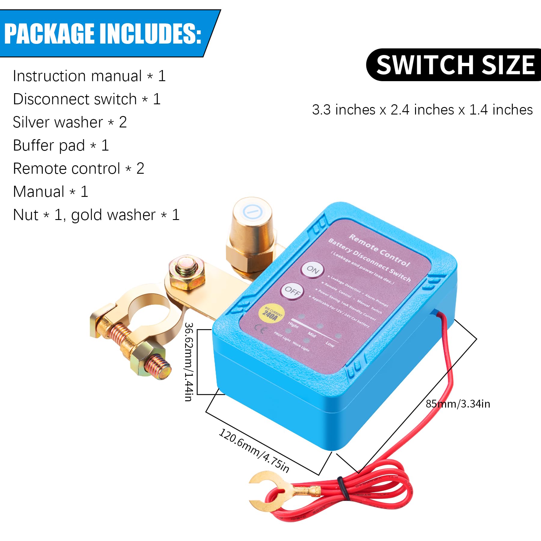 Interruptor de Apagado Remoto de Batería de 12V - - Imagen 3