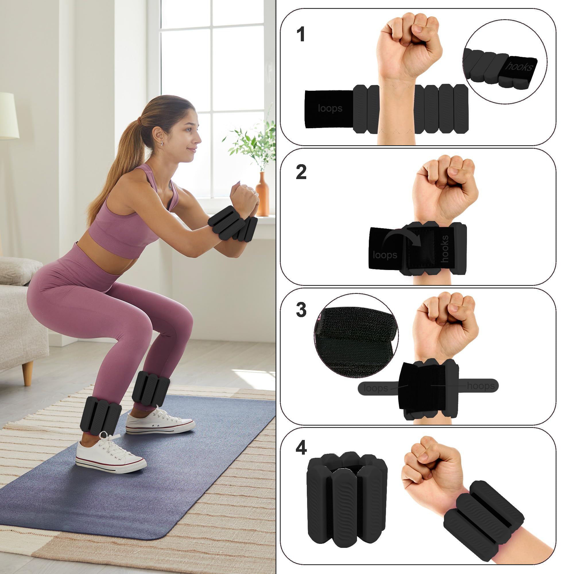 Pesas Ajustables para Tobillo y Muñeca para -negro - Imagen 6