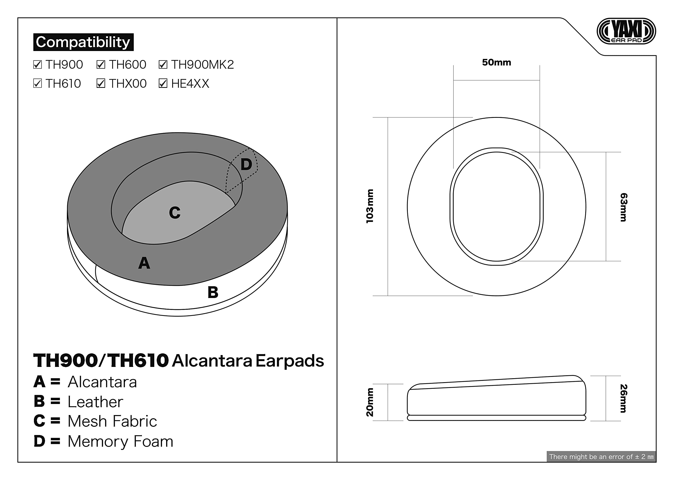 YAXI Comfort TH900/TH610/TH600/TH-X00 Almohadillas para los - Imagen 3