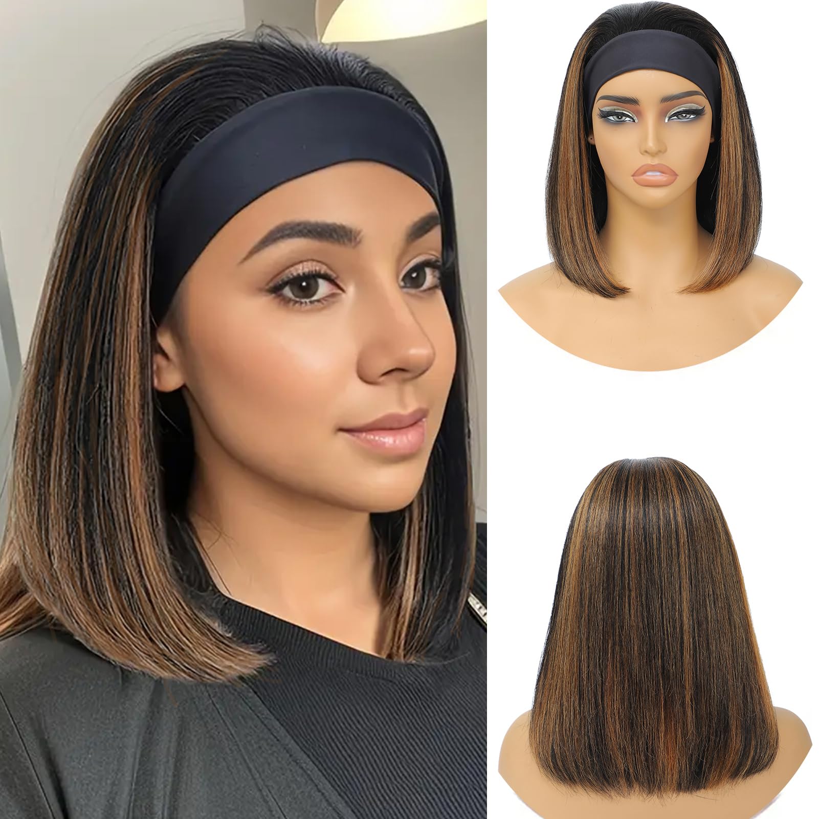 XCHJH Pelucas de Diadema Recta para Mujeres Negras Peluca