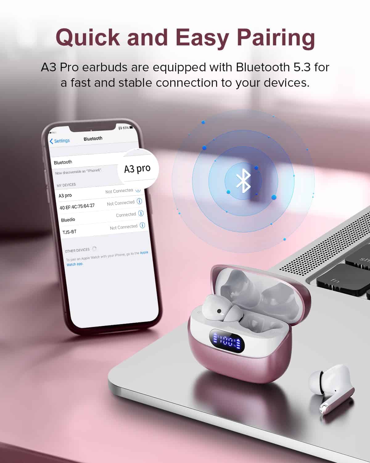 Audífonos inalámbricos TUMJUN, 42 horas de reproducción - Imagen 4