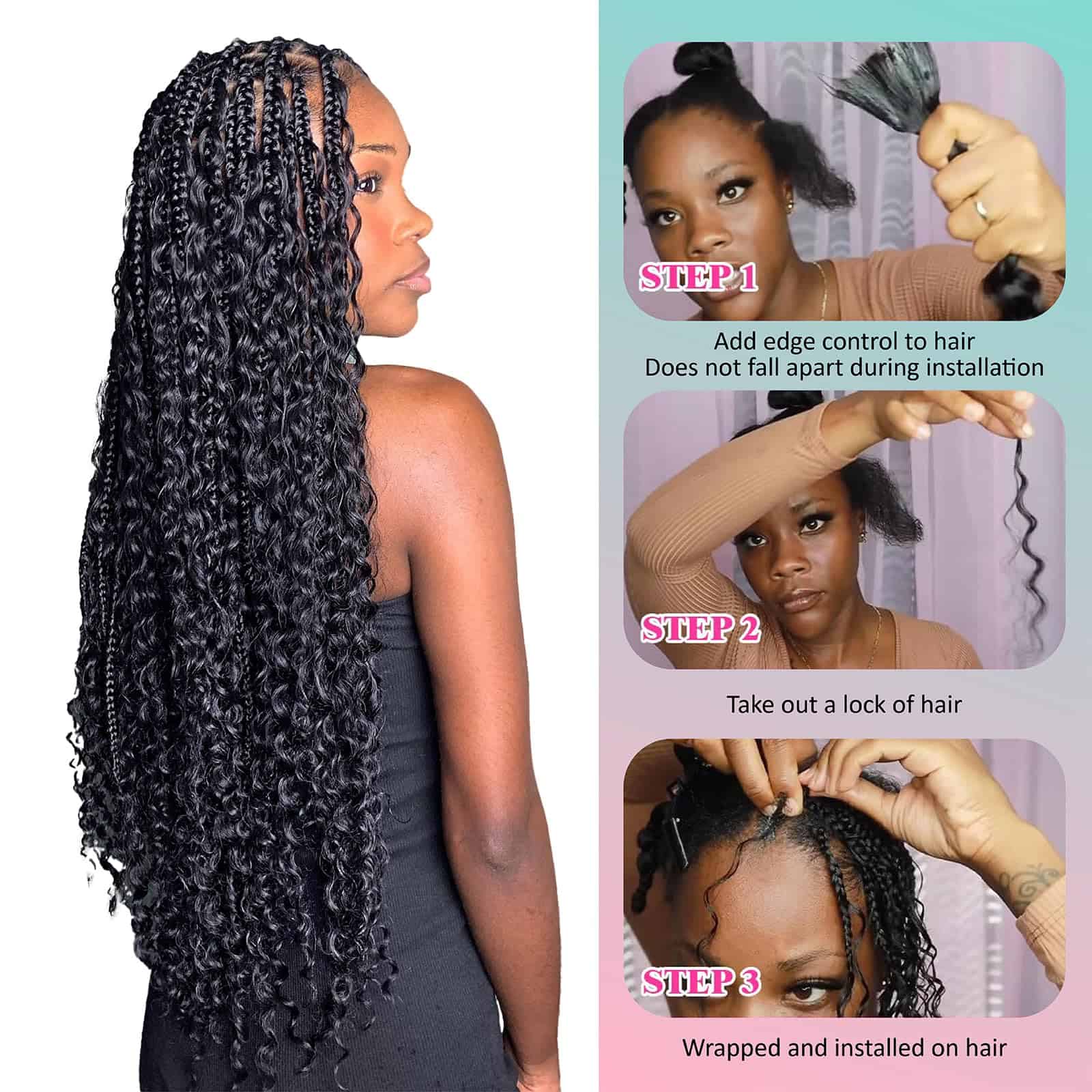 Cabello Humano Boho para Trenzas - Trenzas Rizadas Sin - Imagen 4