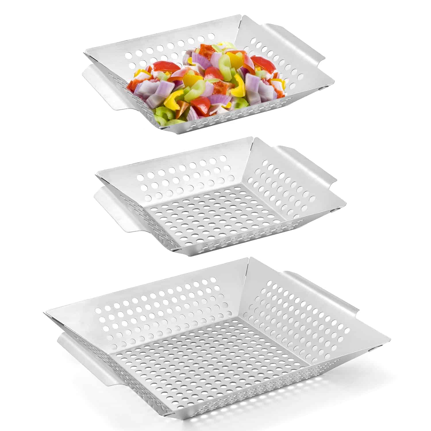 Juego de 3 cestas de parrilla QWORK, cestas de parrilla de