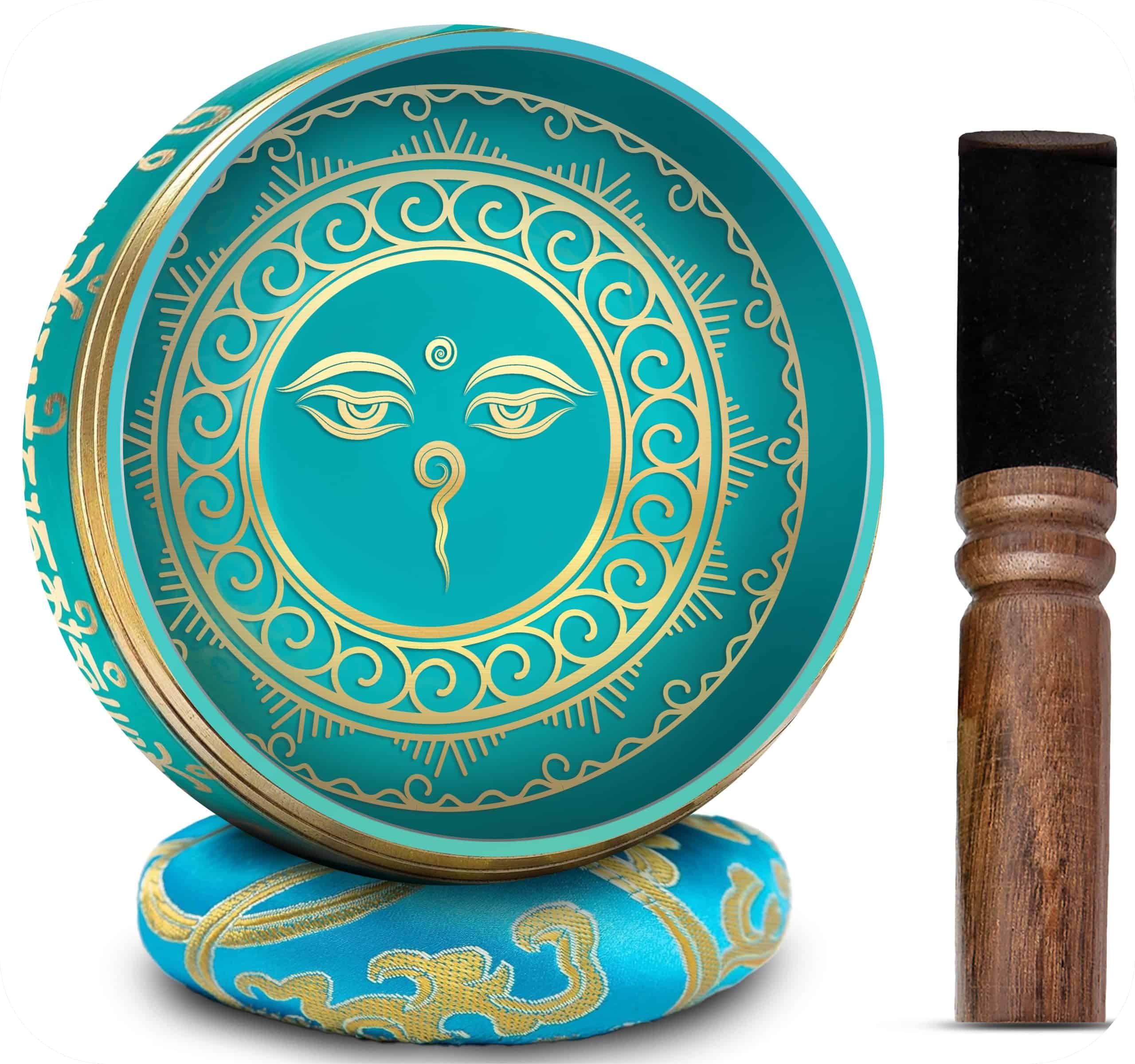 Set de Cuenco Tibetano - 4" Fácil de Tocar -Azul Turquesa