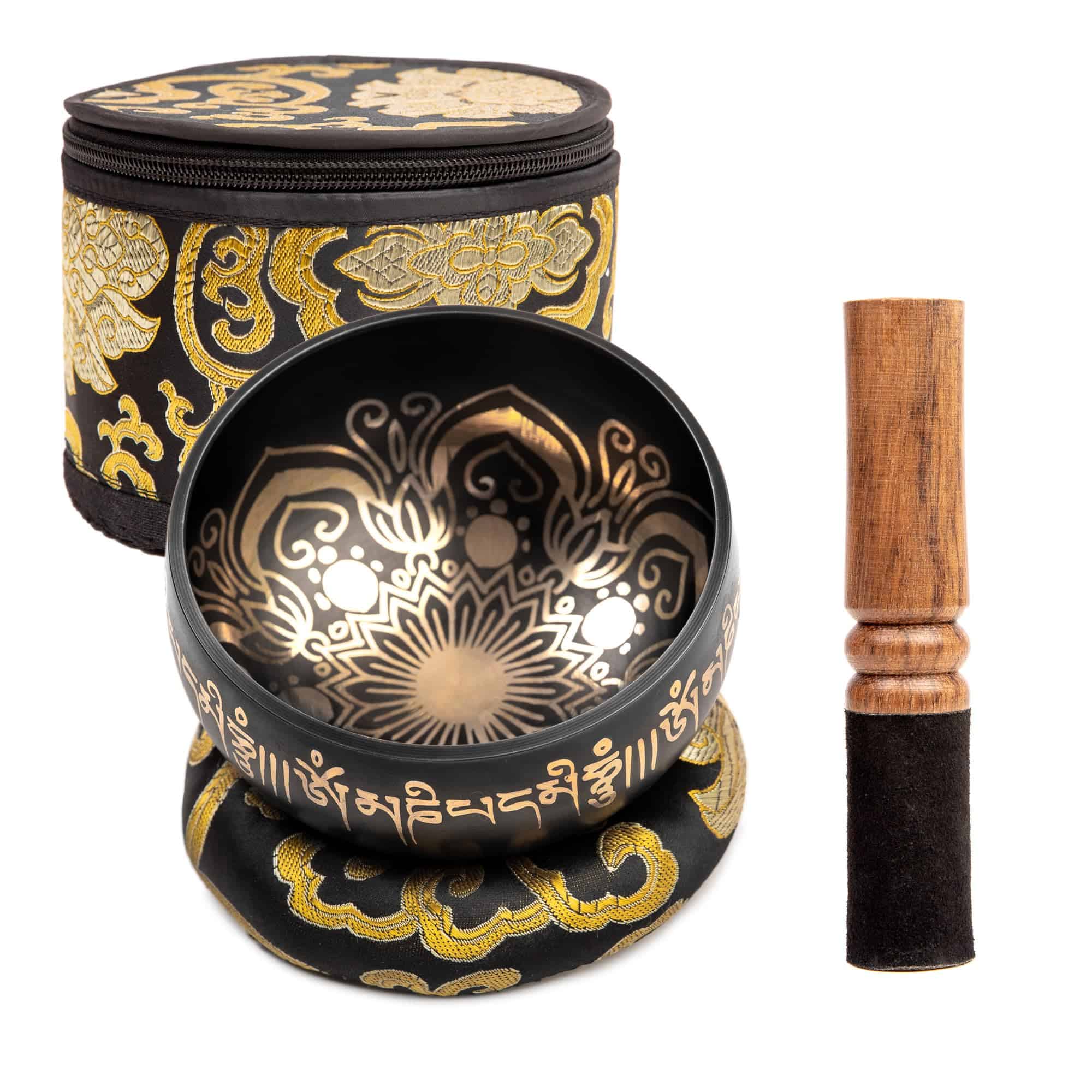 Set de Cuenco Tibetano - 4" Fácil de Tocar -Negro con Caja