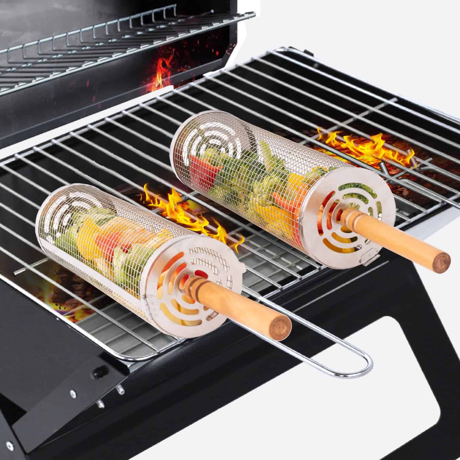 Juegos de Cestas de Parrilla Rodantes Apilables 2PCS,