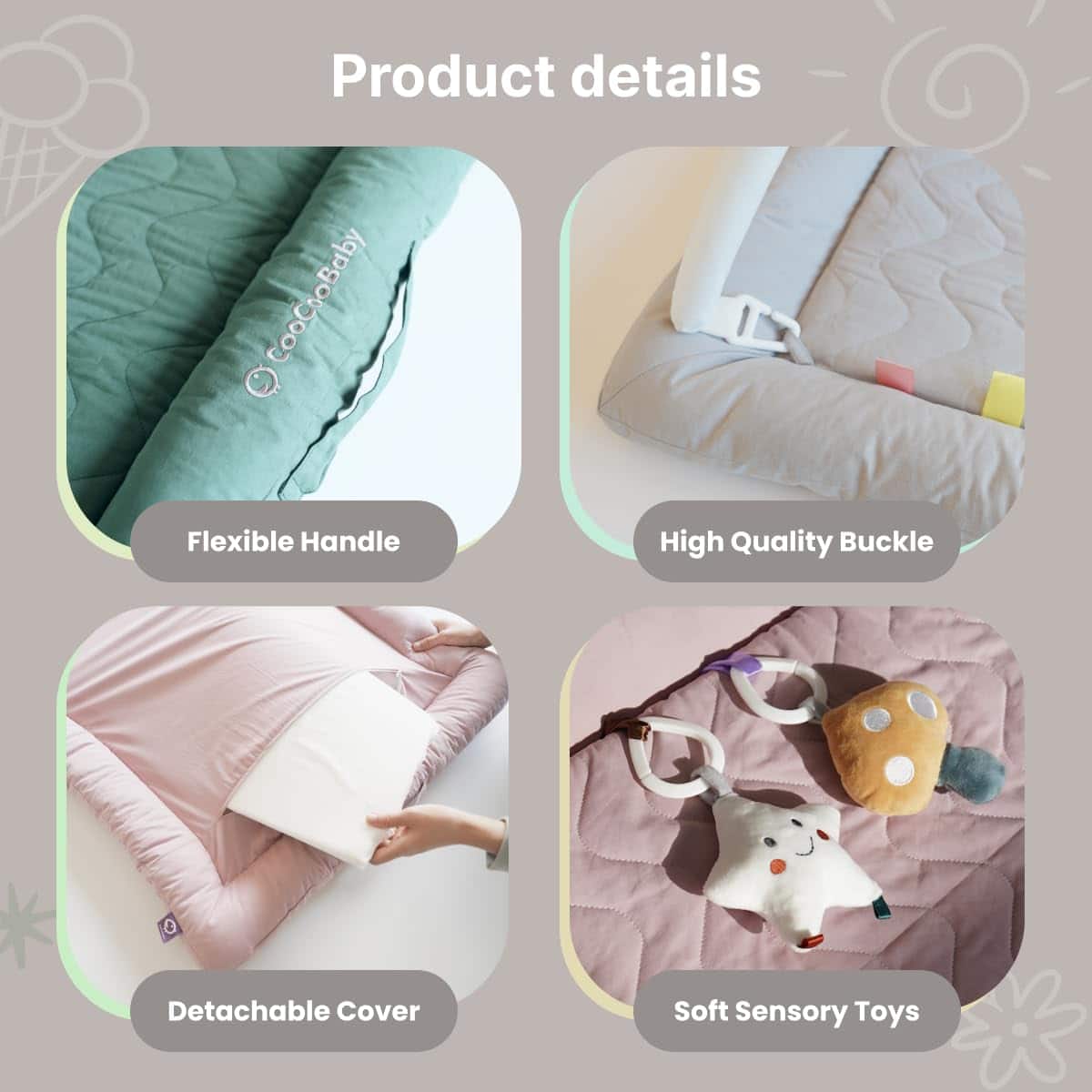 Tapete de juego CoocooBaby con 5 juguetes sensoriales, - Imagen 8