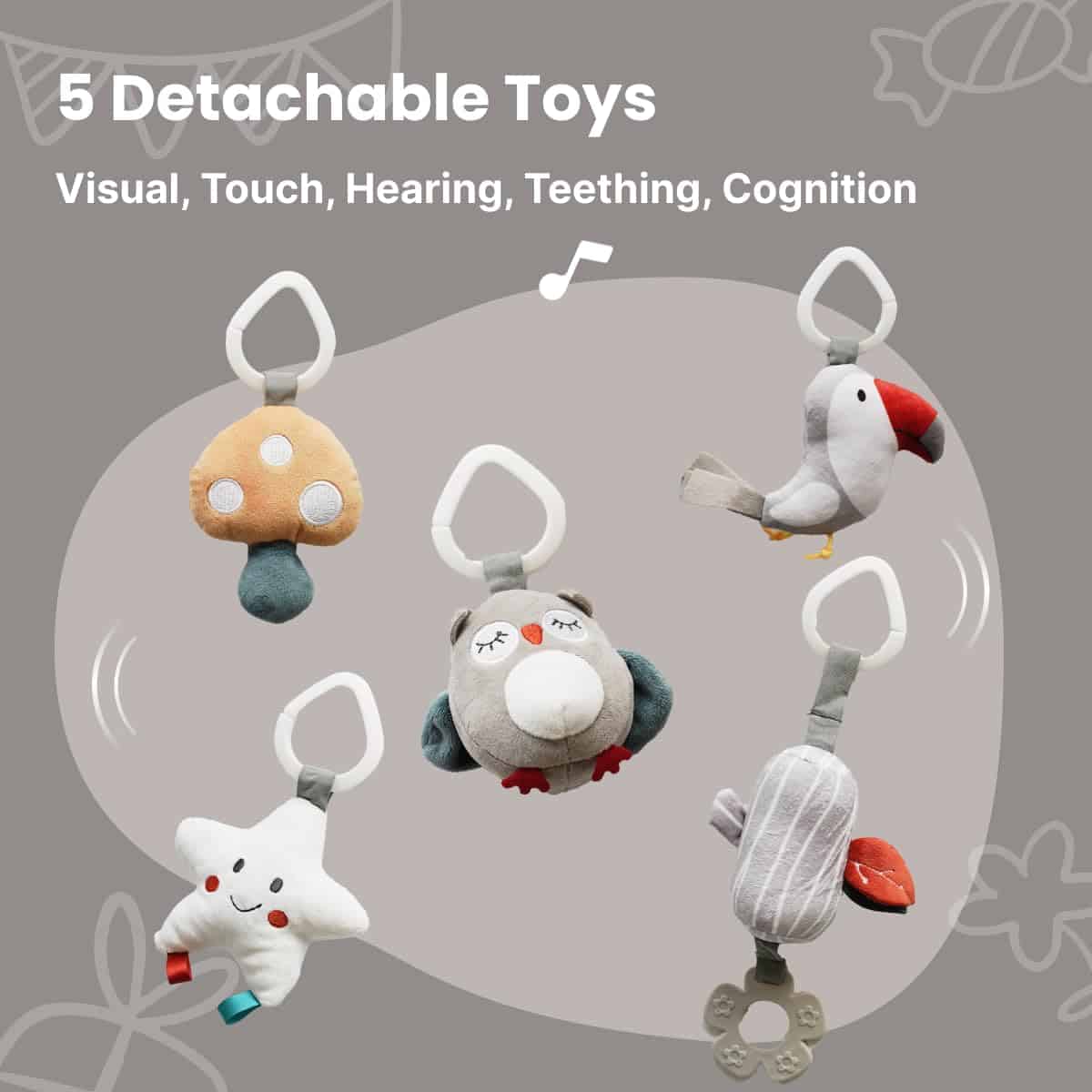 Tapete de juego CoocooBaby con 5 juguetes sensoriales, - Imagen 3