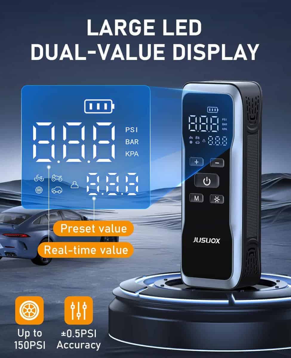 Inflador de neumáticos portátil JUSUOX, Compresor de aire, - Imagen 5