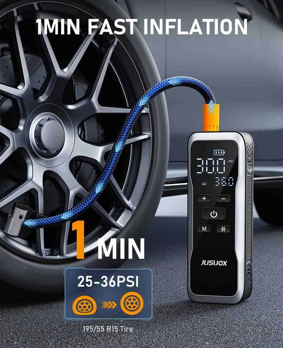 Inflador de neumáticos portátil JUSUOX, Compresor de aire, - Imagen 3