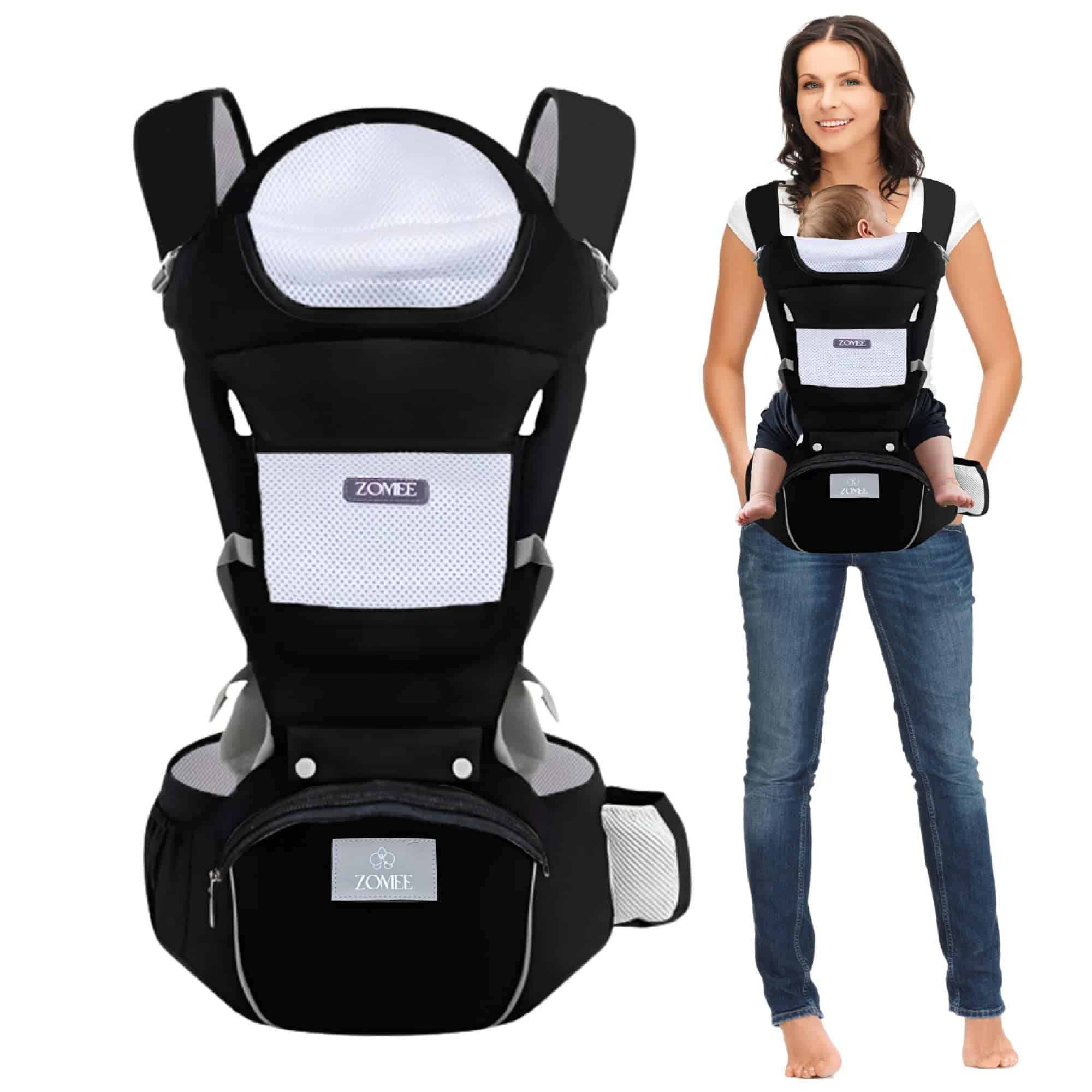 Portabebés Zomee con Asiento de Cadera Ergonómico Ligero,