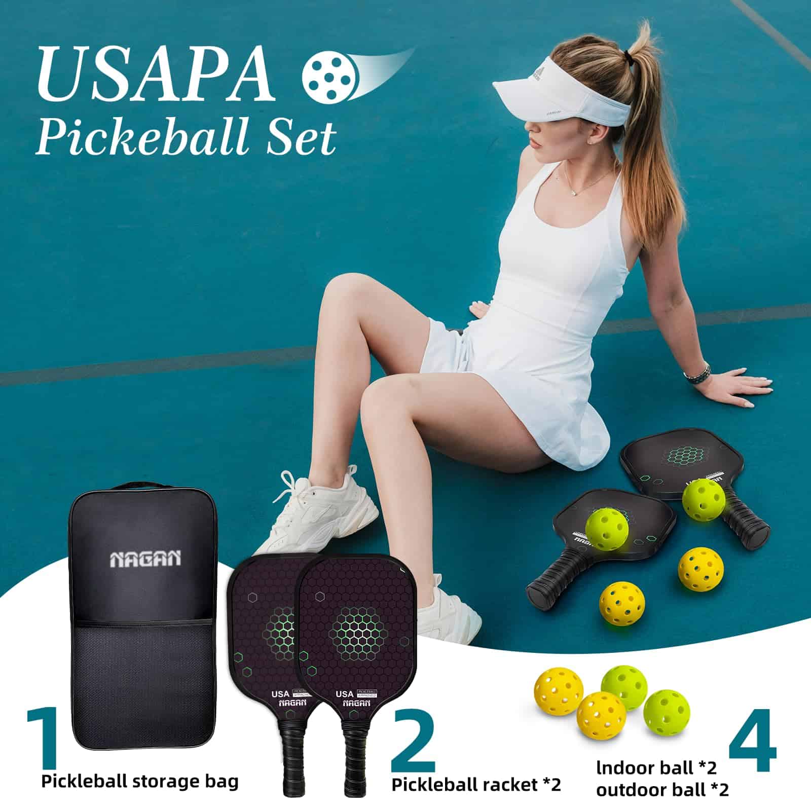 Set de 2 paletas de pickleball NAGAN aprobadas por USAPA - Imagen 7