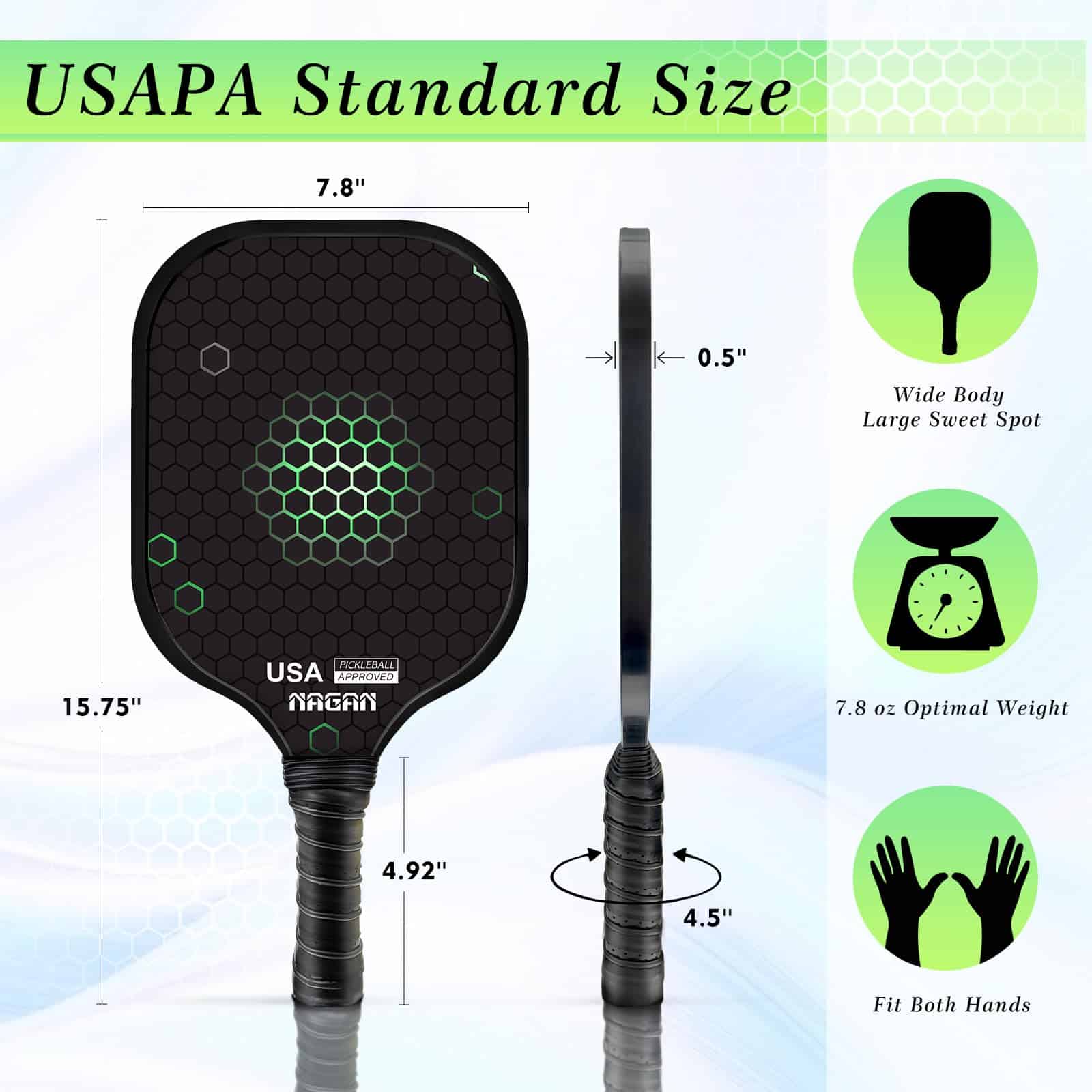 Set de 2 paletas de pickleball NAGAN aprobadas por USAPA - Imagen 4