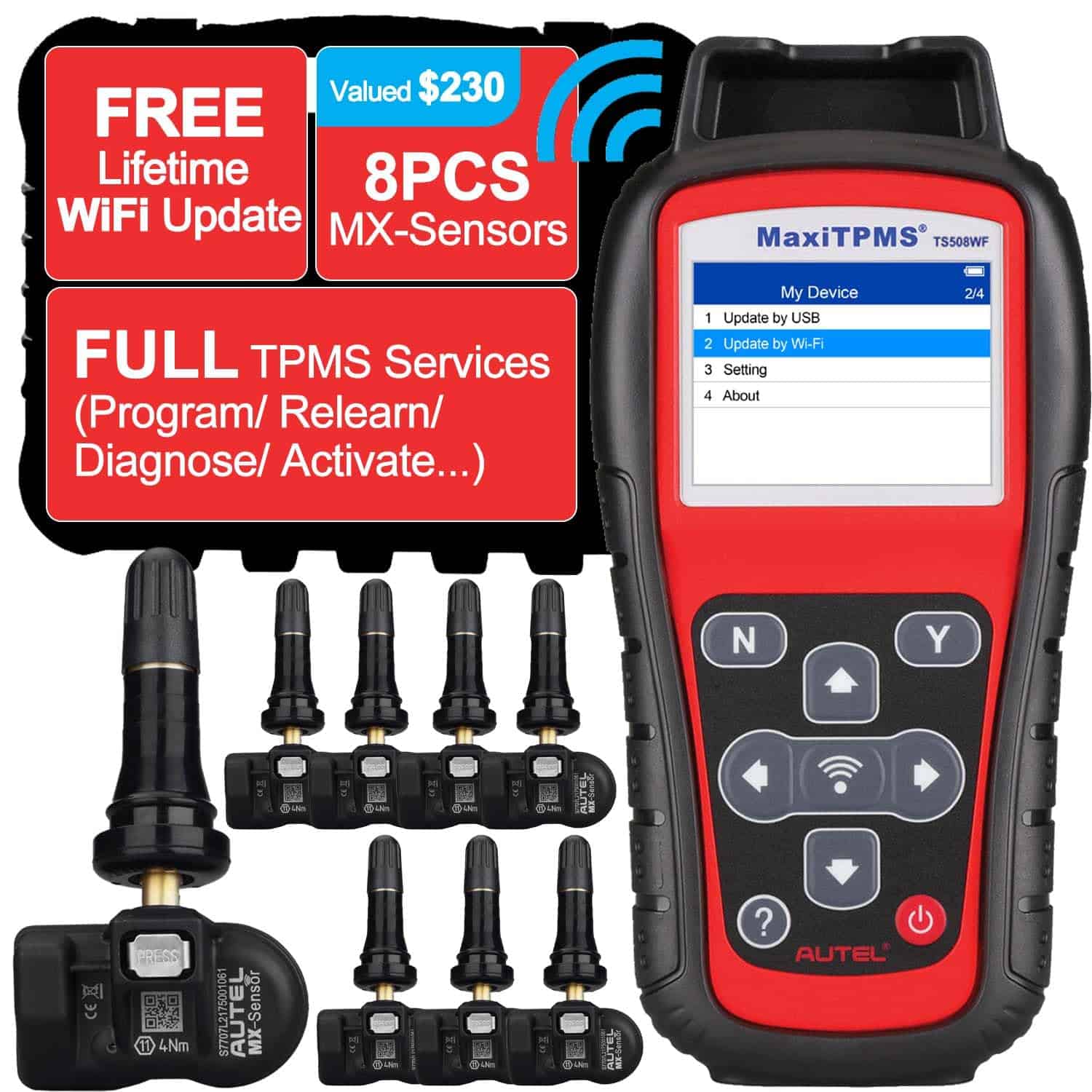 Autel MaxiTPMS TS508WF Kit de Programación de TPMS, con 8