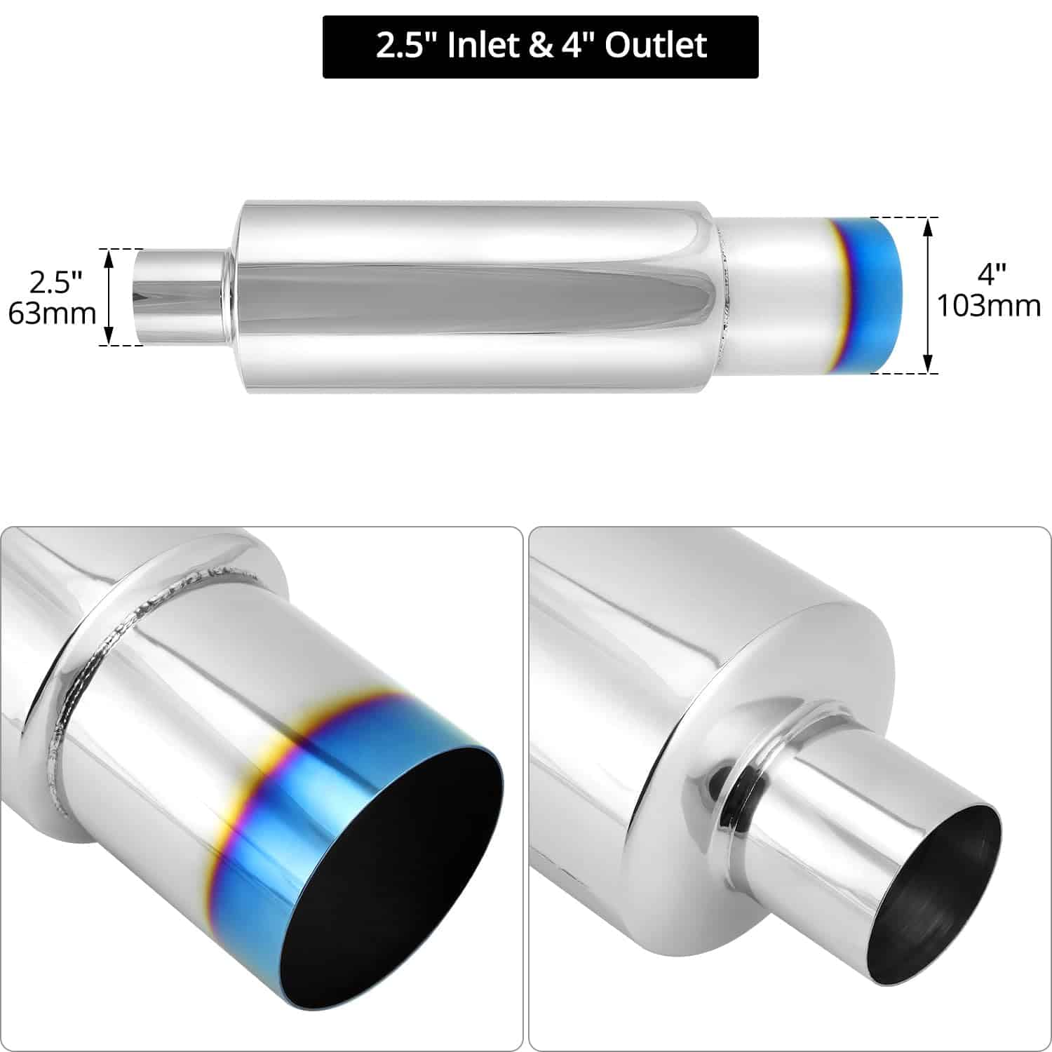 Silenciador de Escape Universal 2.5" de Entrada, 4" de - Imagen 5