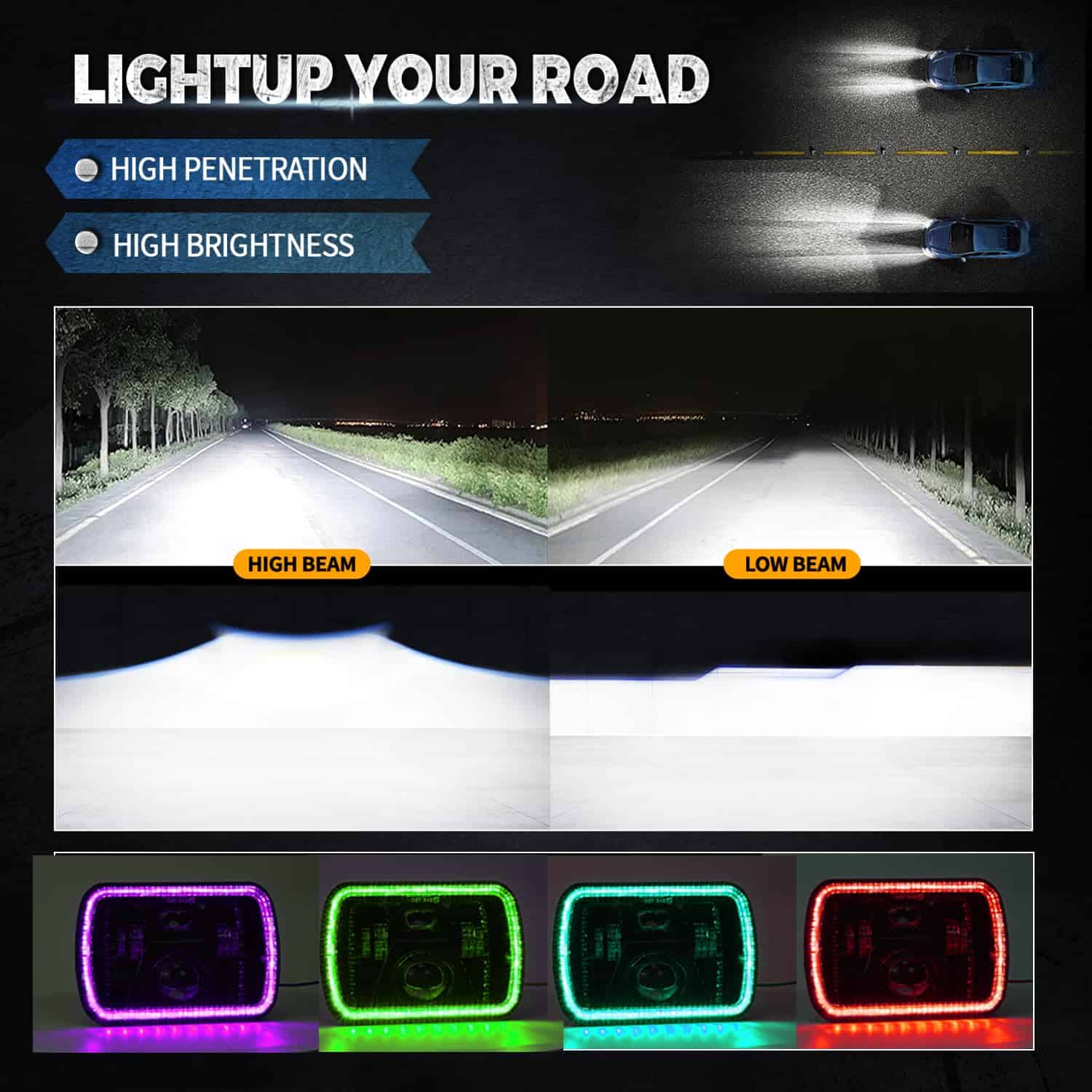 JHLion Upgraded NEW 1000% Bright RGB 5x7 Faros LED con DRL - Imagen 10