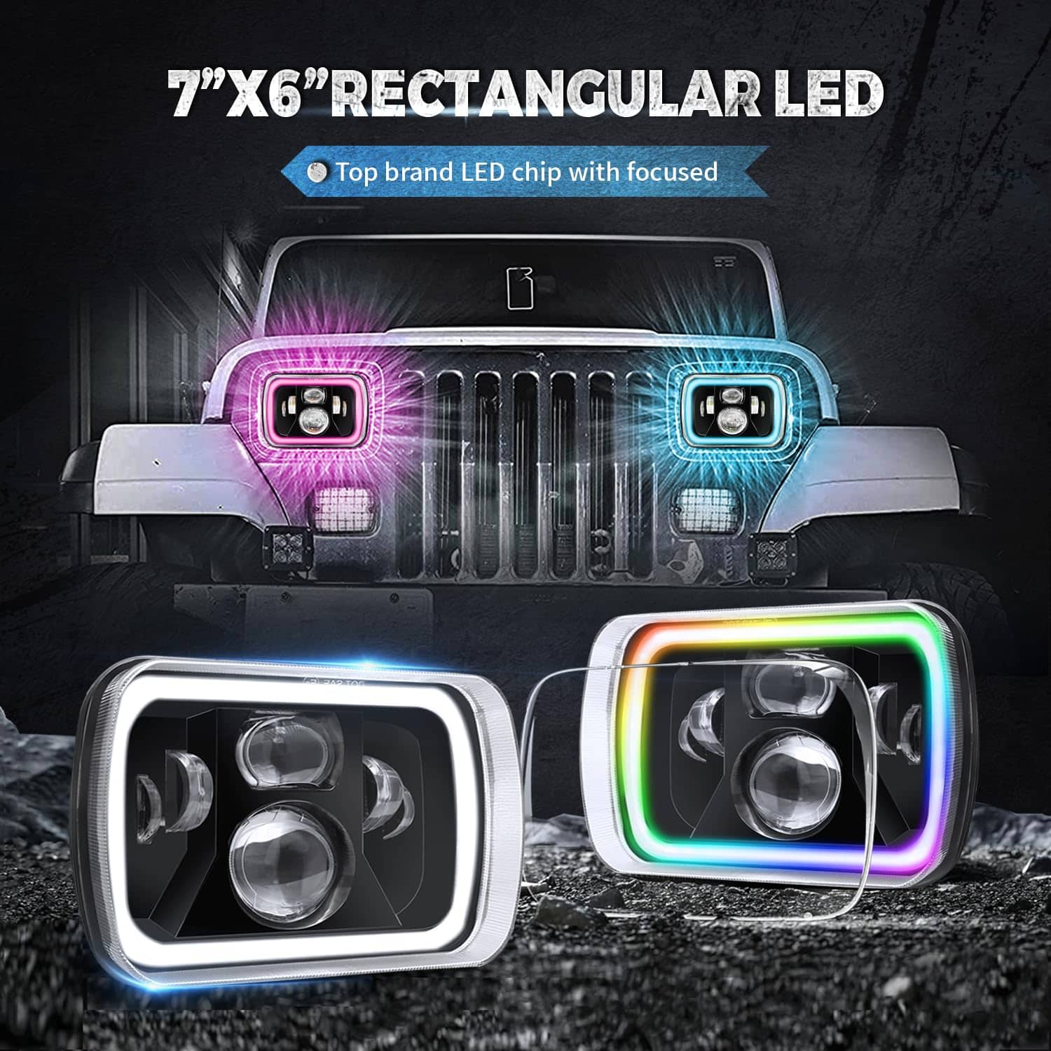 JHLion Upgraded NEW 1000% Bright RGB 5x7 Faros LED con DRL - Imagen 3