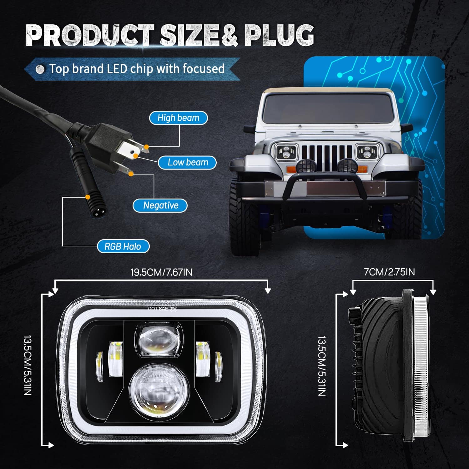 JHLion Upgraded NEW 1000% Bright RGB 5x7 Faros LED con DRL - Imagen 6