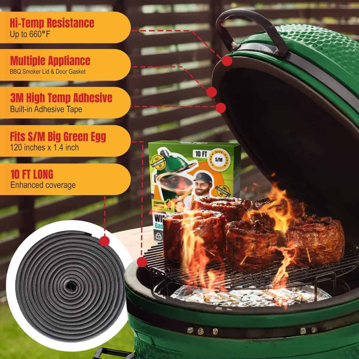 Sustitución de junta para Big Green Egg S/M - 10 FT Junta - Imagen 4