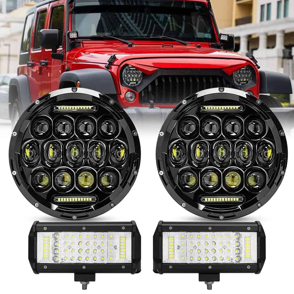 Faros LED mejorados para Jeep wrangler?Negro?+ Luces de
