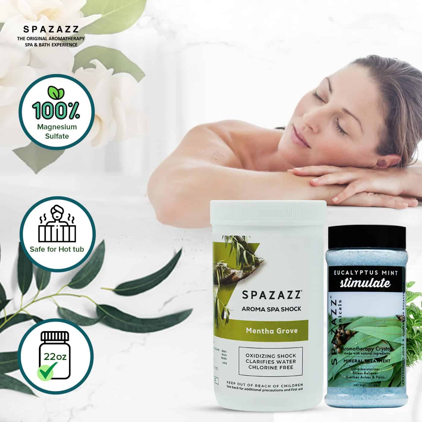 Paquete de Spazazz Mentha Grove Spa Shock 35 Oz y Eucalipto - Imagen 4