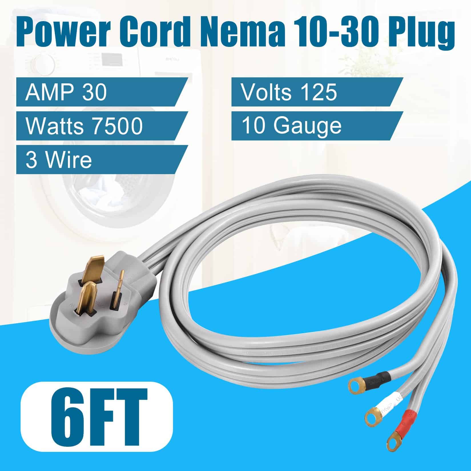 Cable para secadora FiiMan 10 AWG de 3 clavijas SRDT, - Imagen 6